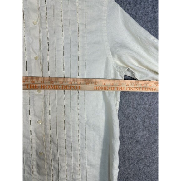 VTG Ralph Lauren Womens Linen Button Up Shirt Pleated Mock Neck Long Sleeve Sz M - Picture 9 of 11